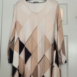 L Lily LS Brown, Black, and Beige Pattern Shirt